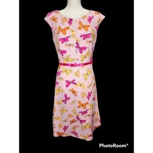 Sangria Pink Gingham Check Butterfly Print Dress Women's Size 12 Lightweight